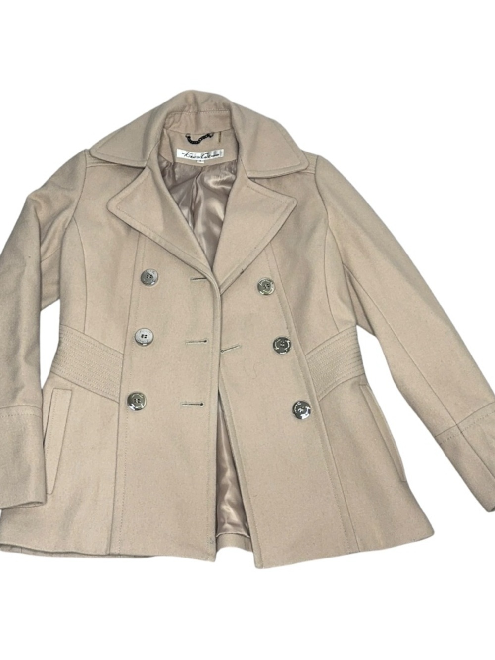 Kenneth Cole Double Breasted Peacoat Tan Excellent Size 4
